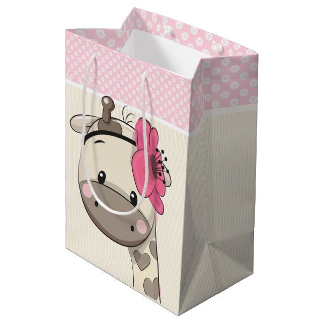 Custom Pink Baby Girl  Giraffe Medium Gift Bag  (Back Angled)