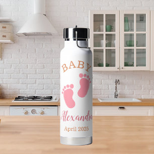 Custom Pink Baby Name Announcement Water Bottle