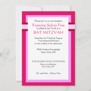 Custom Pink Bat Mitzvah Invitations