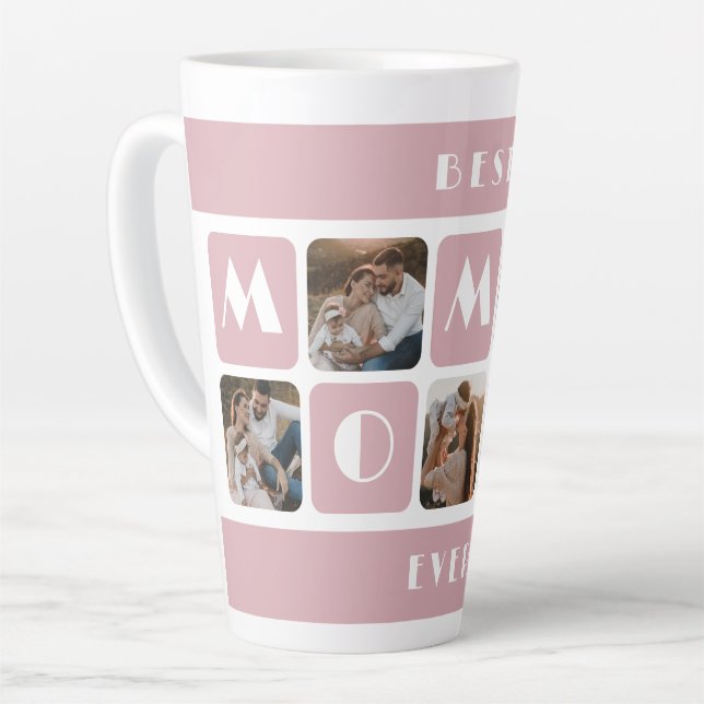 Custom Pink Best Mummy Ever Photo Latte Mug (Left Angle)