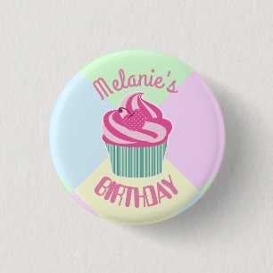 Custom Pink Birthday Cupcake Personalised 3 Cm Round Badge