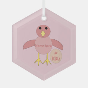 Custom Pink Birthday Girl Chick Glass Tree Decoration