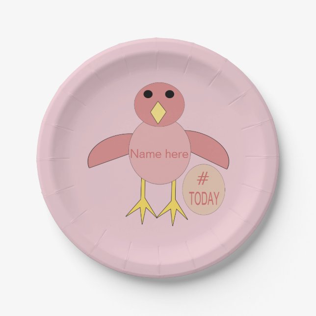 Custom Pink Birthday Girl Chick Paper Party Plates (Front)