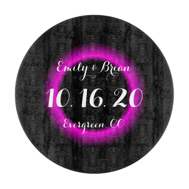 Custom pink black glass wedding cutting board (Front)