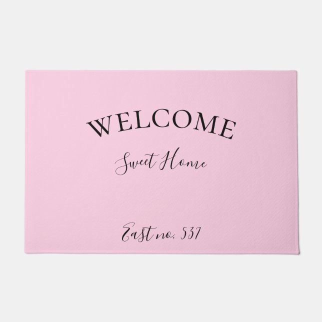Custom Pink Black Modern Welcome Doormat (Front)