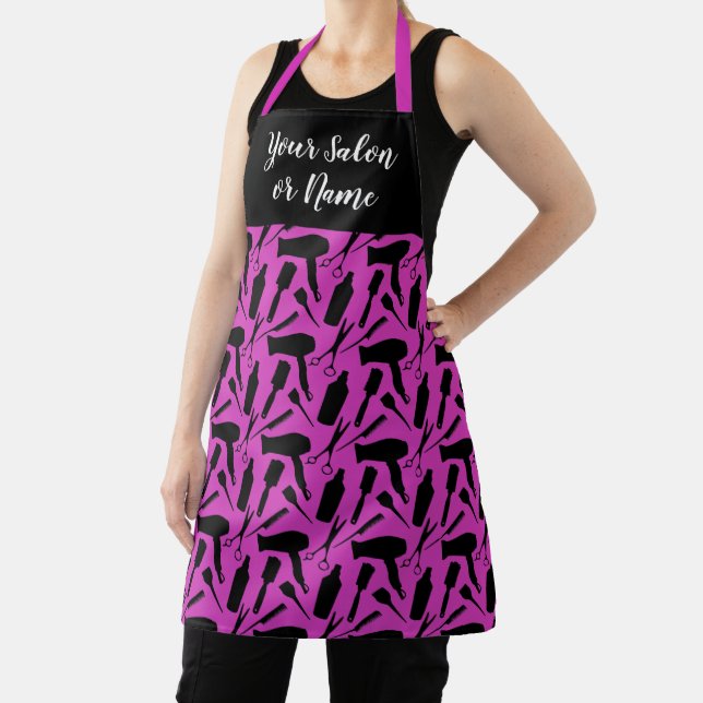 Custom Pink Black Pattern Hairstylist Hair Salon Apron (Insitu)