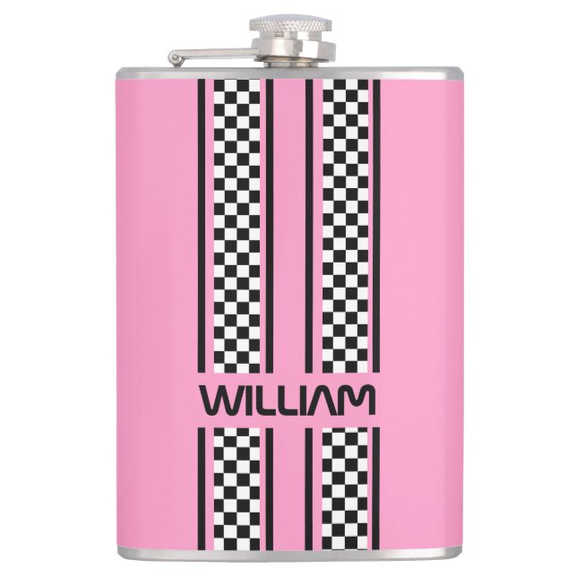 Custom pink & Black Race Sport Stripe Hip Flask (Front)