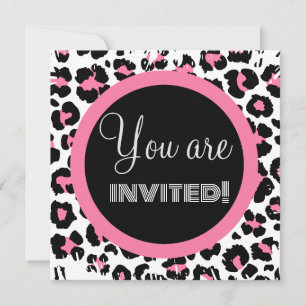 Custom Pink Black & White Cheetah Print Invitation