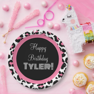 Custom Pink Black & White Cheetah Print Paper Plate
