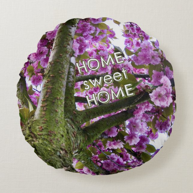 Custom Pink Blooming Tree Crown Photo - Round Cushion (Front)