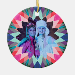 Custom Pink Blue Christmas Star Photo Gift Tree Ceramic Tree Decoration