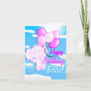 Custom Pink & Blue Cute Elephant Birthday Card