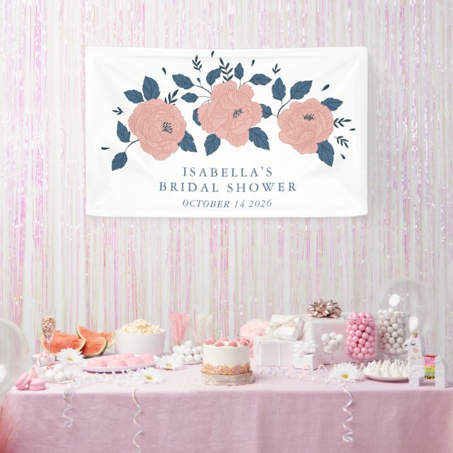 Custom Pink Blue Floral Welcome to Bridal Shower  Banner (Party)