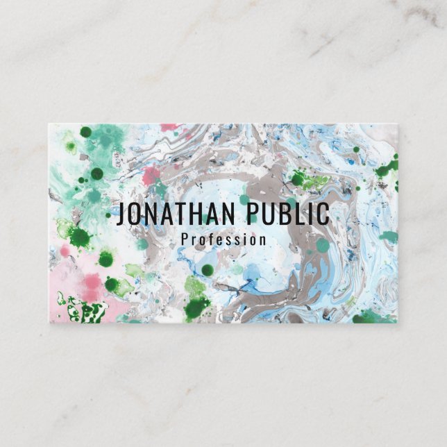 Custom Pink Blue Green Trendy Modern Abstract Art Business Card (Front)