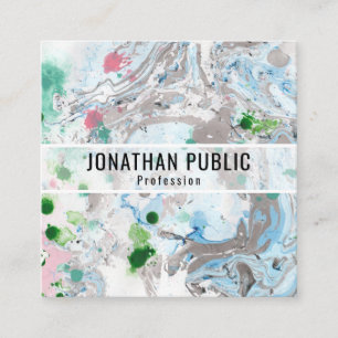 Custom Pink Blue Green Trendy Modern Abstract Art Square Business Card