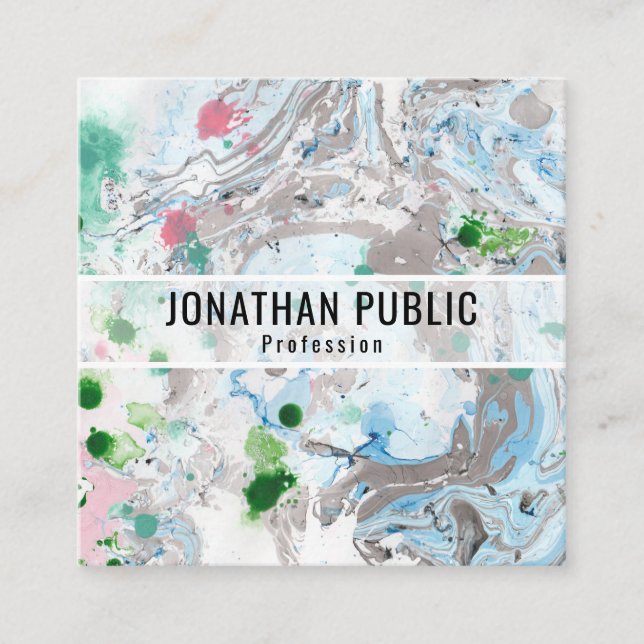 Custom Pink Blue Green Trendy Modern Abstract Art Square Business Card (Front)