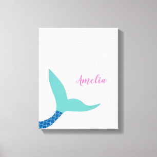 Custom Pink Blue teal Magical Mermaid Tail Kid's Canvas Print