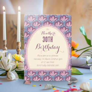 Custom Pink Blue Watercolor Quirky Floral Invitation
