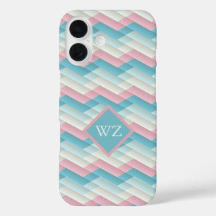 Custom Pink Blue White Chevron Zigzag Pattern  iPhone 16 Case