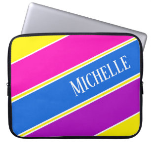 Custom Pink, Blue, Yellow and Purple Stripe Art Laptop Sleeve