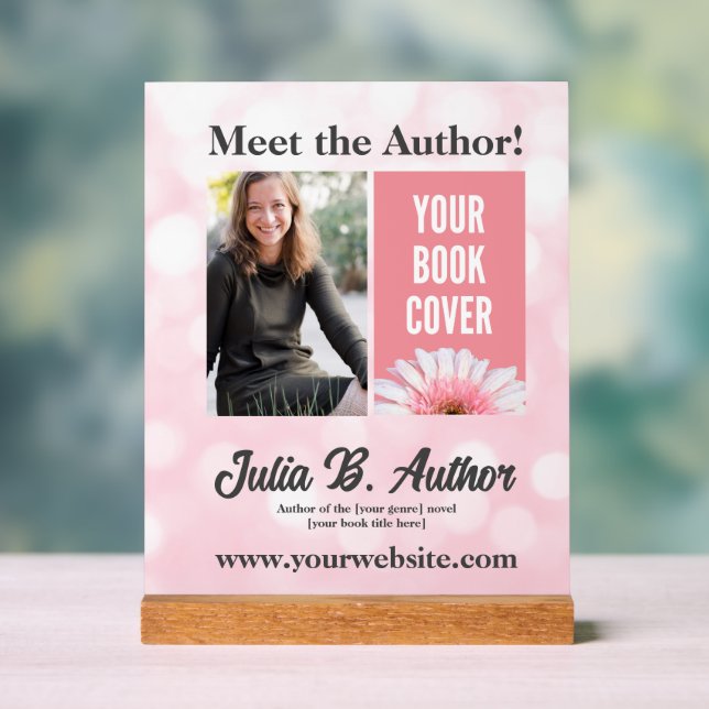 Custom Pink Bokeh Author Book Signing Desk  Acrylic Sign (Neutral)