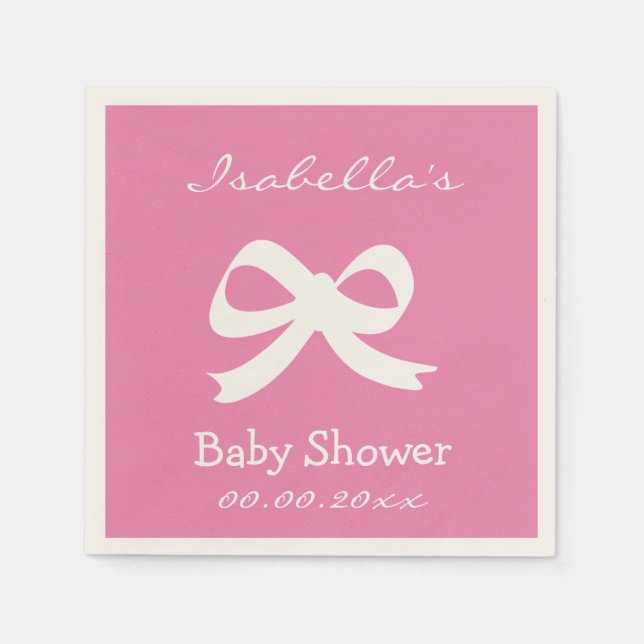 Custom pink bow knot baby shower napkins for girl (Front)