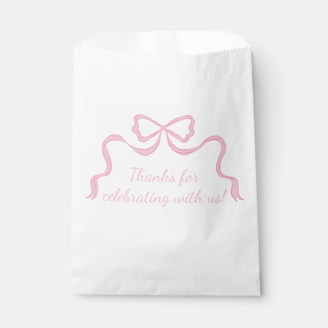 Custom Pink Bow, Pink Ribbon Party Favour Bags (Front)
