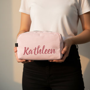 Custom pink bridesmaid makeup bag gift for her