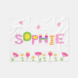 Custom Pink Butterflies, Flowers Your Girl's Name Fleece Blanket
