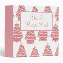 Custom Pink Ceramic Xmas Trees Recipe Binder