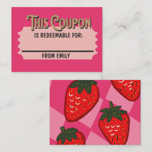 Custom Pink Checkered Strawberry Coupon Card