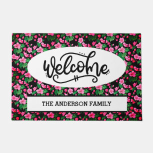 Custom Pink Cherry Blossom Floral Welcome Doormat
