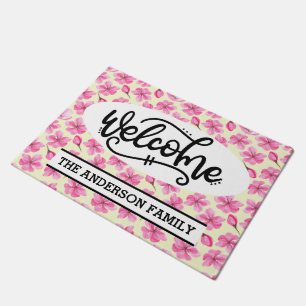 Custom Pink Cherry Blossom Floral Welcome Doormat
