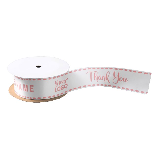 Custom Pink Company Logo Business Name Thank You Satin Ribbon (Spool)