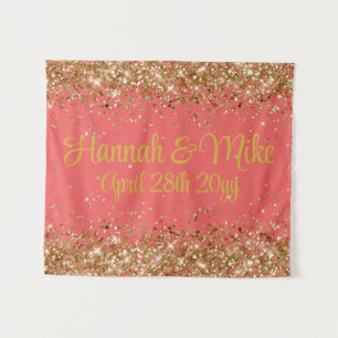 Custom Pink Coral & Gold Wedding Photo Booth Prop Tapestry