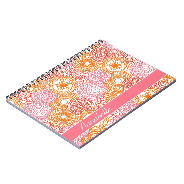 Custom Pink Coral Red Orange Floral Art Pattern Notebook (Left Side)