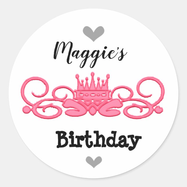 Custom Pink Crown Design Classic Round Sticker (Front)