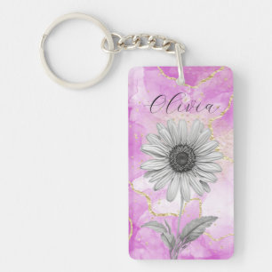 Custom Pink Daisy Flower Key Ring