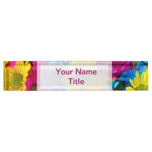 Custom Pink Desk Name Plate daisy colourful flower