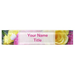 Custom Pink Desk Name Plate Flower Wedding