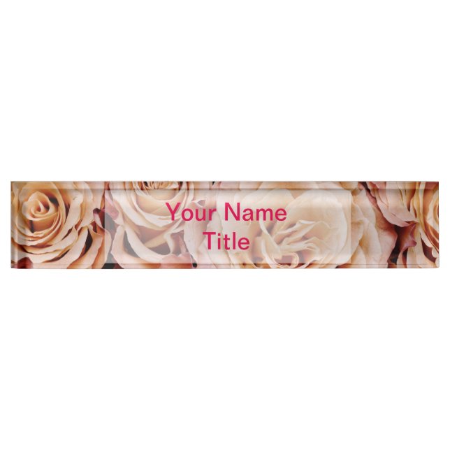 Custom Pink Desk Name Plate Rose flower (Front)