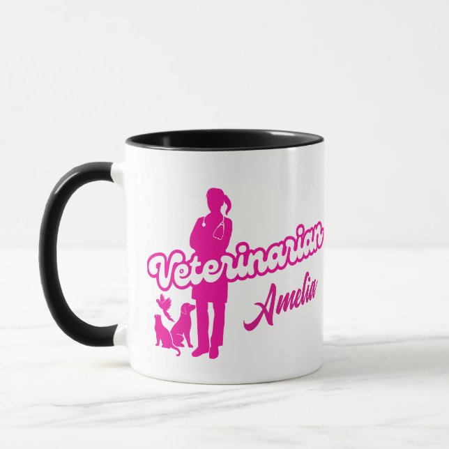 Custom Pink Doll Veterinarian Girly  Mug (Left)