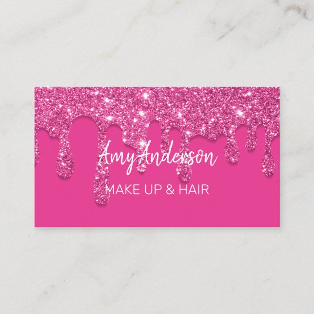 Custom Pink Dripping Glitter Business Card (Front)