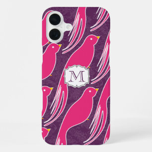 Custom Pink Eggplant Damask Love Bird Pattern iPhone 16 Plus Case