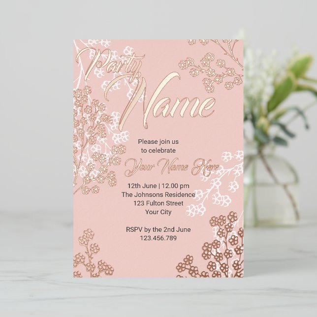 Custom Pink Elegant Floral Blooming Party (Standing Front)