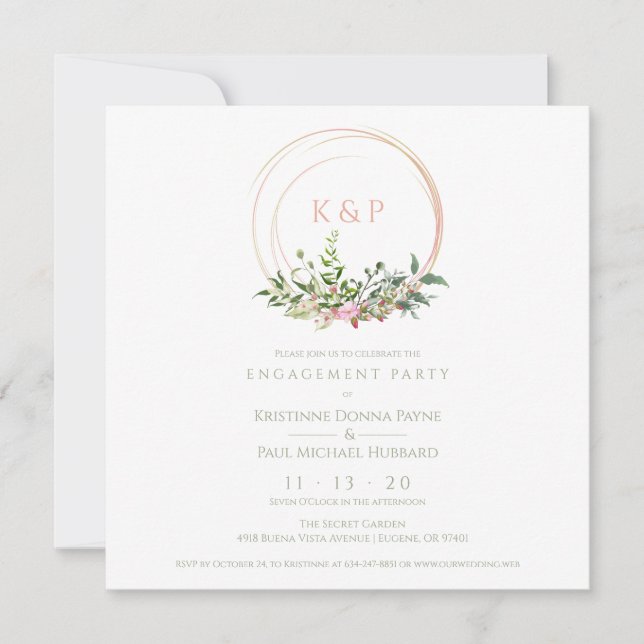 Custom Pink Elegant Garland Wreath Wedding Party Invitation (Front)