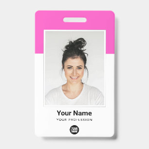Custom Pink Employee Large Photo Purple Logo Name ID Badge