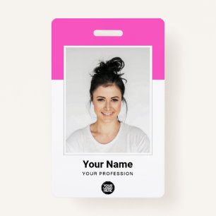 Custom Pink Employee Large Photo Purple Logo Name ID Badge