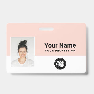 Custom Pink Employee Logo Name Photo ID Lanyard Badge