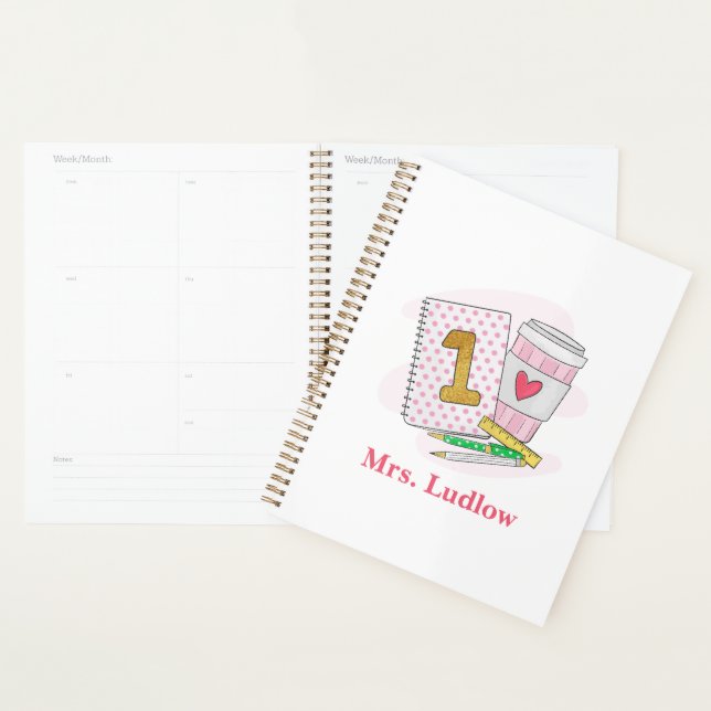 Custom Pink First Grade Teacher Appreciation  Planner (Display)